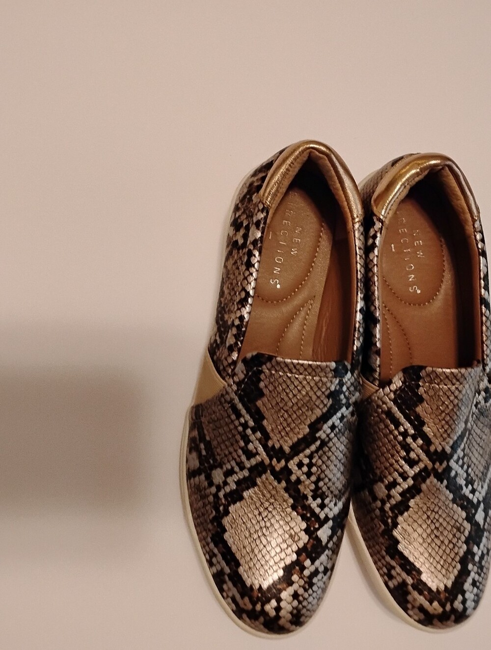 New Directions Women’s Snake-Print Slip-On Sneakers in Metallic Gold
